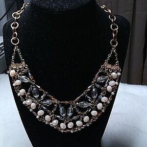 Goldtone crystal‎ bib necklace